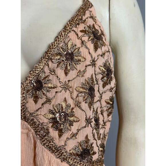 Boho Embroidered Camisole Women's Size M Peach Adjustable Straps Floral tank - Picture 5 of 6